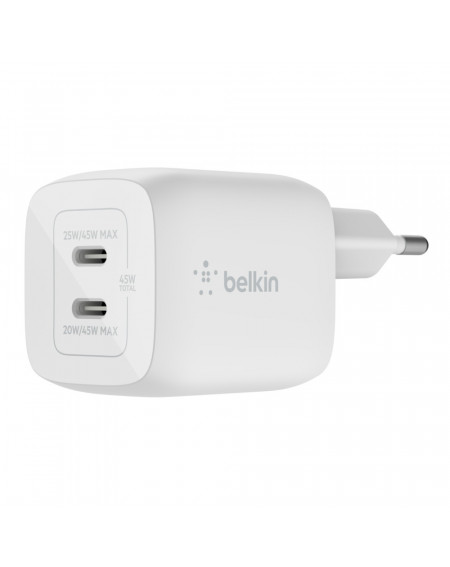 CARICABATTERIE CON PPS DUAL PORTA USB-C GAN 45W PD UNIVERSALE - BIANCO