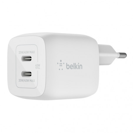 CARICABATTERIE CON PPS DUAL PORTA USB-C GAN 45W PD UNIVERSALE - BIANCO