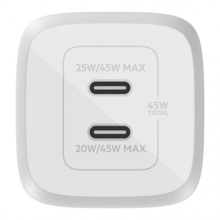 CARICABATTERIE CON PPS DUAL PORTA USB-C GAN 45W PD UNIVERSALE - BIANCO