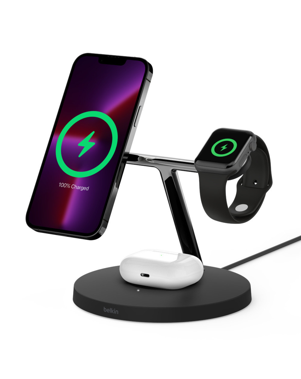 Stand di ricarica wireless magsafe 3 in 1 w.watch fast charge - black Stand di ricarica wireless magsafe 3 in 1 w.watch fast charge - black