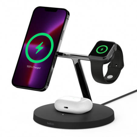 Stand di ricarica wireless magsafe 3 in 1 w.watch fast charge - black