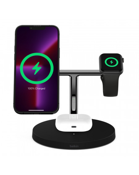 Stand di ricarica wireless magsafe 3 in 1 w.watch fast charge - black