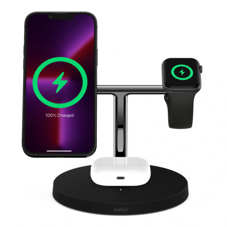 Stand di ricarica wireless magsafe 3 in 1 w.watch fast charge - black