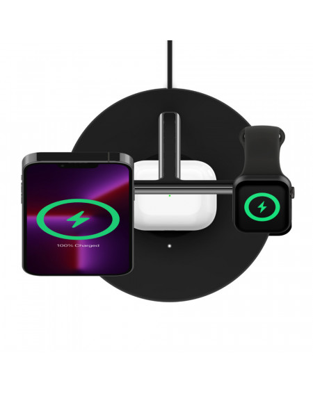 Stand di ricarica wireless magsafe 3 in 1 w.watch fast charge - black