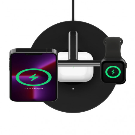 Stand di ricarica wireless magsafe 3 in 1 w.watch fast charge - black
