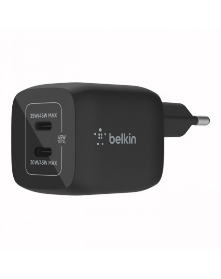 CARICABATTERIA DA PARETE DOPPIO GAN USB-C PPS 45W - NERO