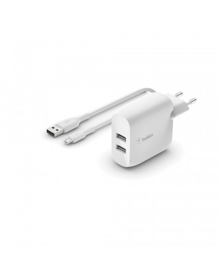 CARICABATTERIE 2 PORTE USB-A + CAVO USB-A A MICRO USB 1M- BIANCO