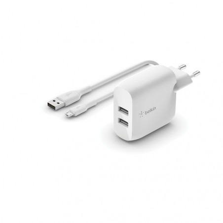 CARICABATTERIE 2 PORTE USB-A + CAVO USB-A A MICRO USB 1M- BIANCO
