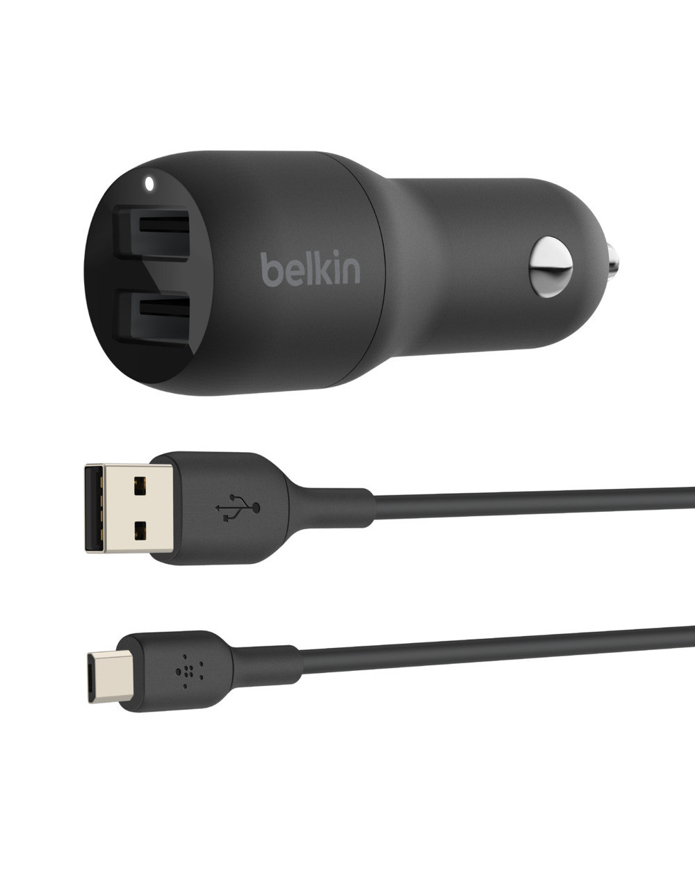 CARICABATTERIE AUTO DUE PORTE USB-A + CAVO USB-A A MICRO USB 1M - NERO CARICABATTERIE AUTO DUE PORTE USB-A + CAVO USB-A A MICRO USB 1M - NERO