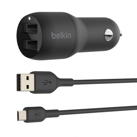 CARICABATTERIE AUTO DUE PORTE USB-A + CAVO USB-A A MICRO USB 1M - NERO