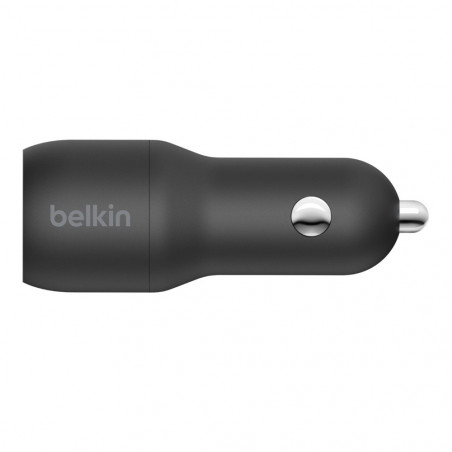 CARICABATTERIE AUTO DUE PORTE USB-A + CAVO USB-A A USB-C 1M - NERO