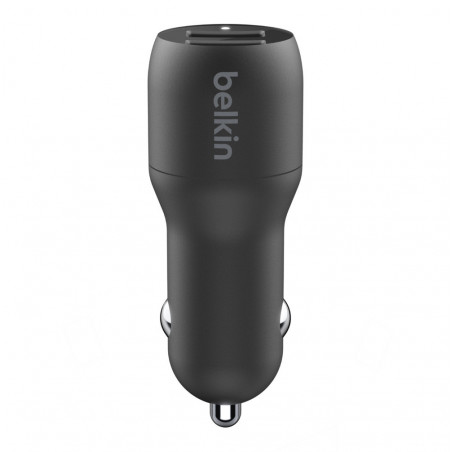 CARICABATTERIE AUTO DUE PORTE USB-A + CAVO USB-A A USB-C 1M - NERO
