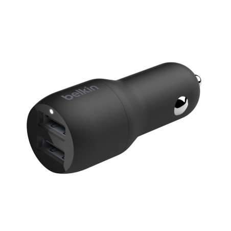CARICABATTERIE AUTO DUE PORTE USB-A + CAVO USB-A A USB-C 1M - NERO