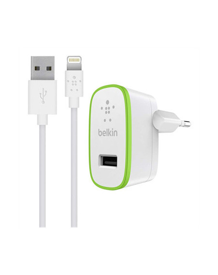 CARICABATTERIE CON PORTA USB-A 12W E CAVO DA USB-A A LIGHTNING - BIANCO
