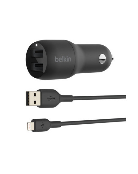 CARICABATTERIE DA AUTO CON DOPPIA PORTA USB-A 12W - NERO