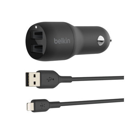 CARICABATTERIE DA AUTO CON DOPPIA PORTA USB-A 12W - NERO