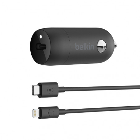 CARICABATTERIE DA AUTO USB-C 20W CON CAVO USB-C A LIGHTNING - NERO