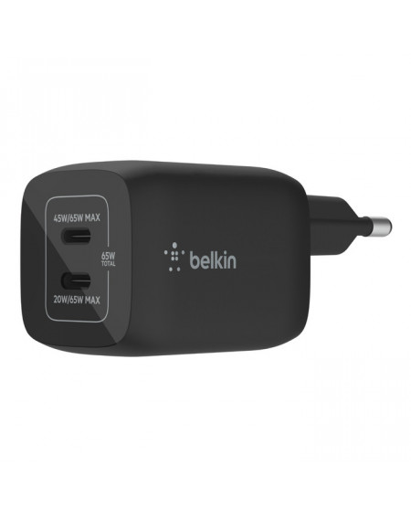 CARICABATTERIE DA PARETE DOPPIO GAN USB-C PPS 65W PPS - NERO