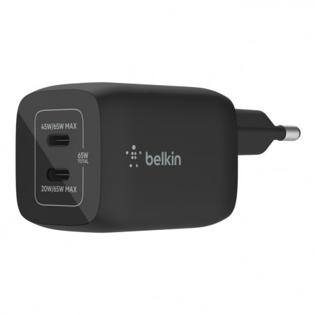 CARICABATTERIE DA PARETE DOPPIO GAN USB-C PPS 65W PPS - NERO