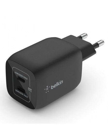 CARICABATTERIE DA PARETE DOPPIO GAN USB-C PPS 65W PPS - NERO