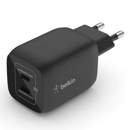 CARICABATTERIE DA PARETE DOPPIO GAN USB-C PPS 65W PPS - NERO