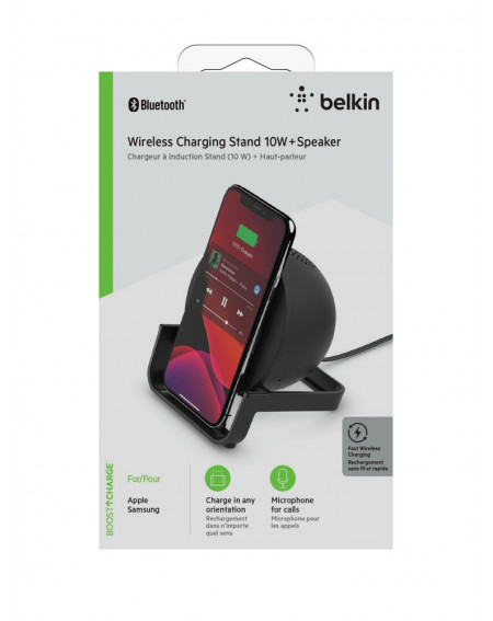 SUPPORTO DI RICARICA WIRELESS 10W CON SPEAKER - NERO