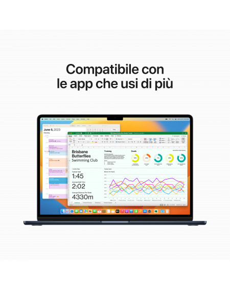 MacBook Air 15'' Apple M2 8-core CPU e 10-core GPU, HD 256GB - Mezzanotte