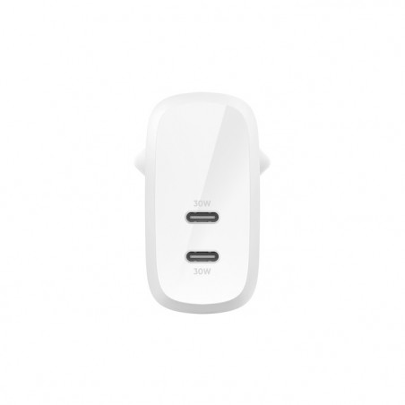 CARICABATTERIE DA PARETE DUAL 30W PORTA USB-C PD 60W - BIANCO
