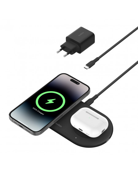 TAPPETINO DI RICARICA WIRLESS MAGNETICO 2IN1 15W QI2 - NERO