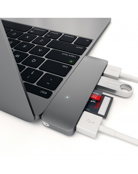 Satechi ST-TCUHM - Hub Tipo-C USB 3.0 2 in 1 per MacBook (3x USB3 1x mSD 1x SD) - SPACE GRAY