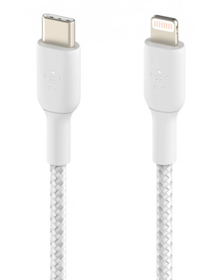 BRAIDED USB-C TO LIGHTNING CABLE 1M - WHITE