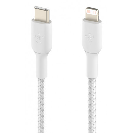 BRAIDED USB-C TO LIGHTNING CABLE 1M - WHITE
