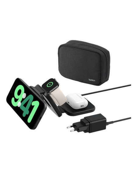 Tappetino di ricarica wireless magnetica da viaggio 3 in 1 con Qi2 da 15 W spina EU