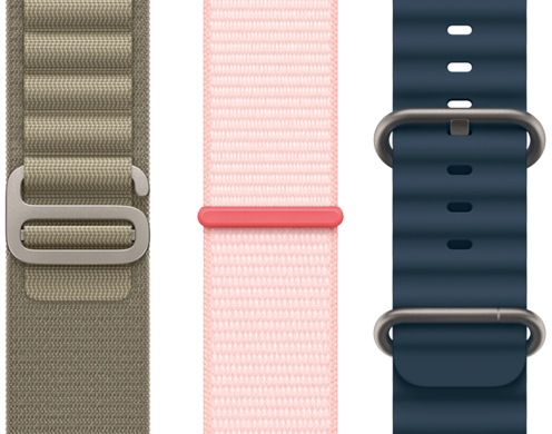 Alpine Loop oliva, Sport Loop rosa confetto e cinturino Ocean blu