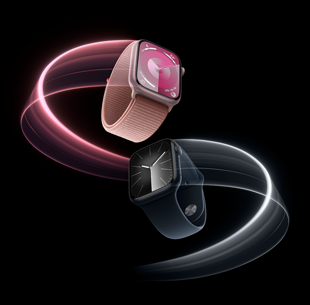 Un Apple Watch Series 9 che gira su sé stesso al rallentatore.