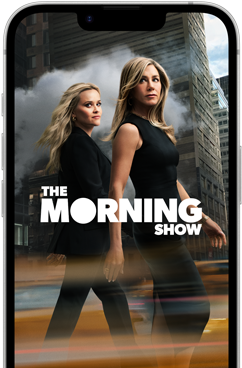 Un iPhone 17e visto di fronte che mostra la serie The Morning Show di Apple TV Plus