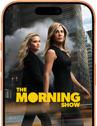 Un iPhone mostrato di fronte con una schermata della serie Apple TV+ “The Morning Show”.