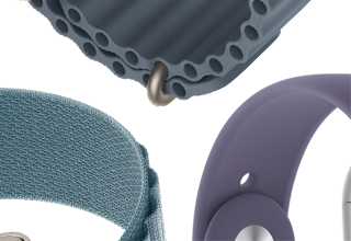 Cinturini di Apple Watch Series 11: cinturino Sport viola nebbia, cinturino Ocean blu salmastro, cinturino Alpine Loop blu chiaro